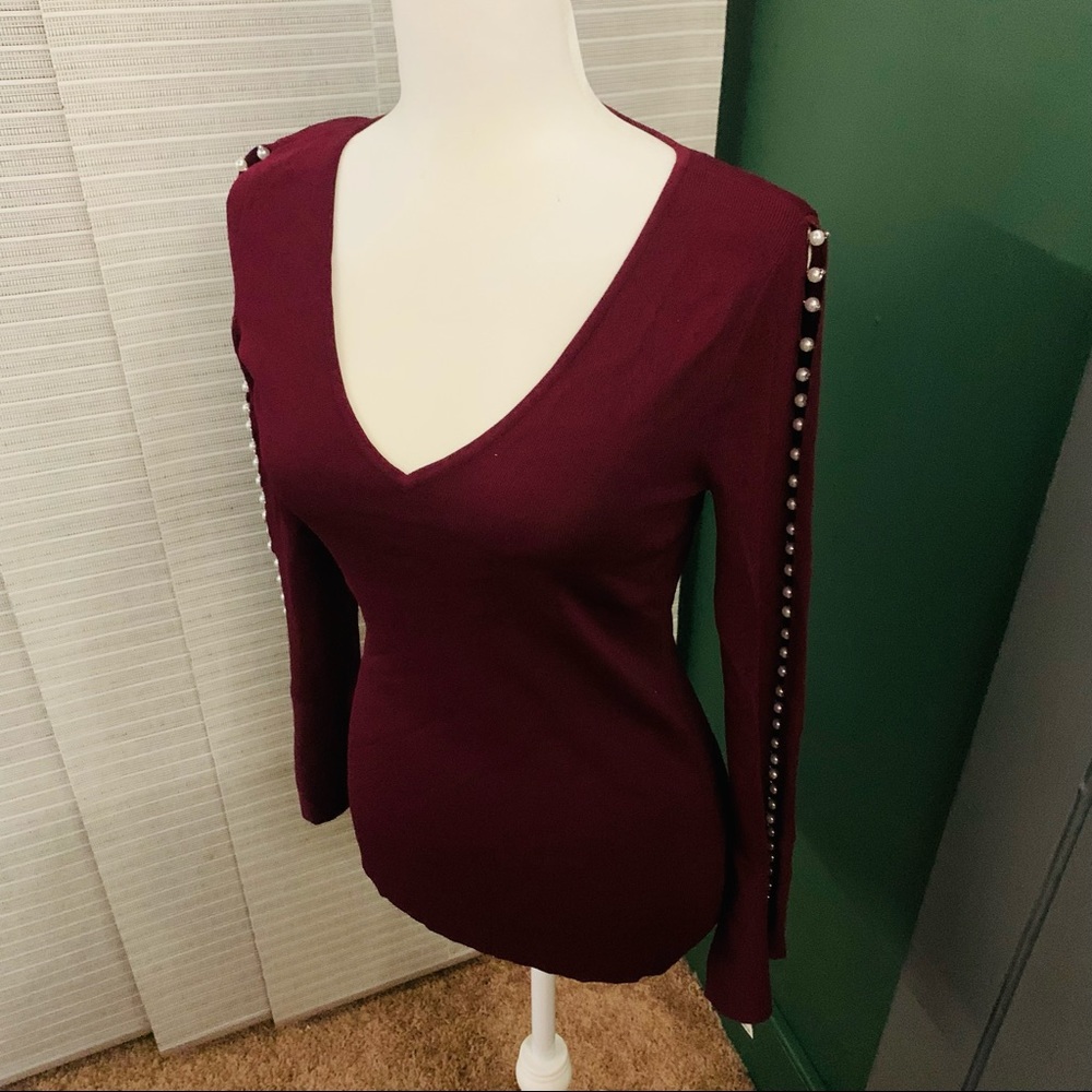 Inc pearl trim pullover blouse